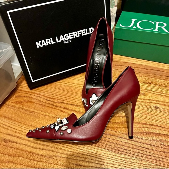 Karl Lagerfeld Burgundy Studded Heels | NWT | size 9.5 - Picture 3 of 11